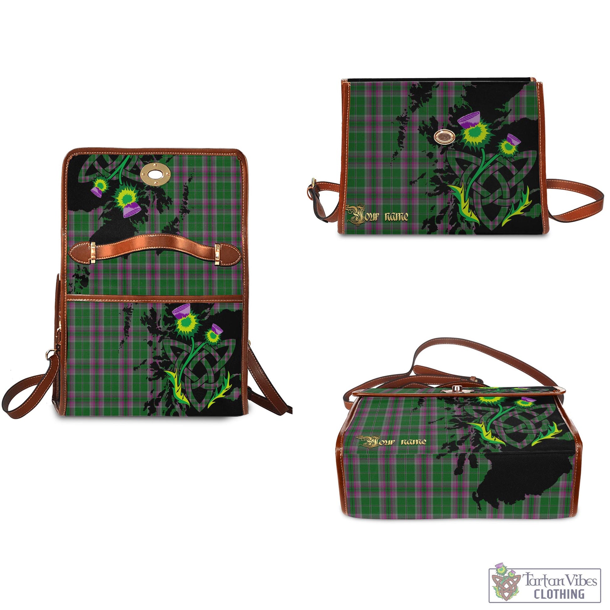 Tartan Vibes Clothing Gray Hunting Tartan Waterproof Canvas Bag with Scotland Map and Thistle Celtic Accents