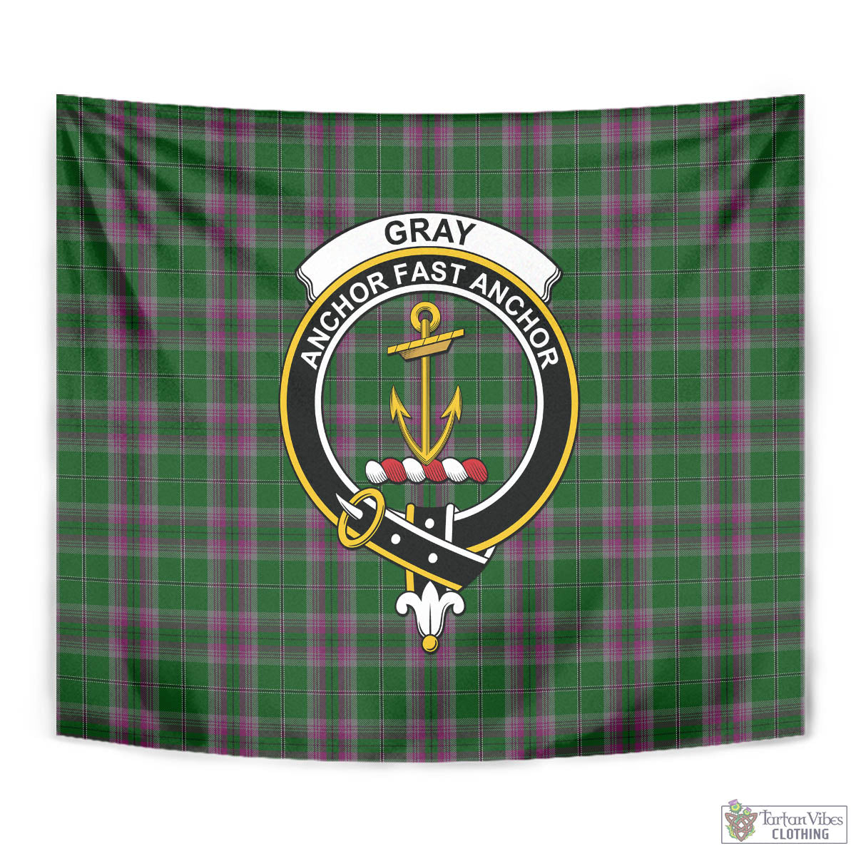 Tartan Vibes Clothing Gray Hunting Tartan Tapestry Wall Hanging and Home Decor for Room with Family Crest