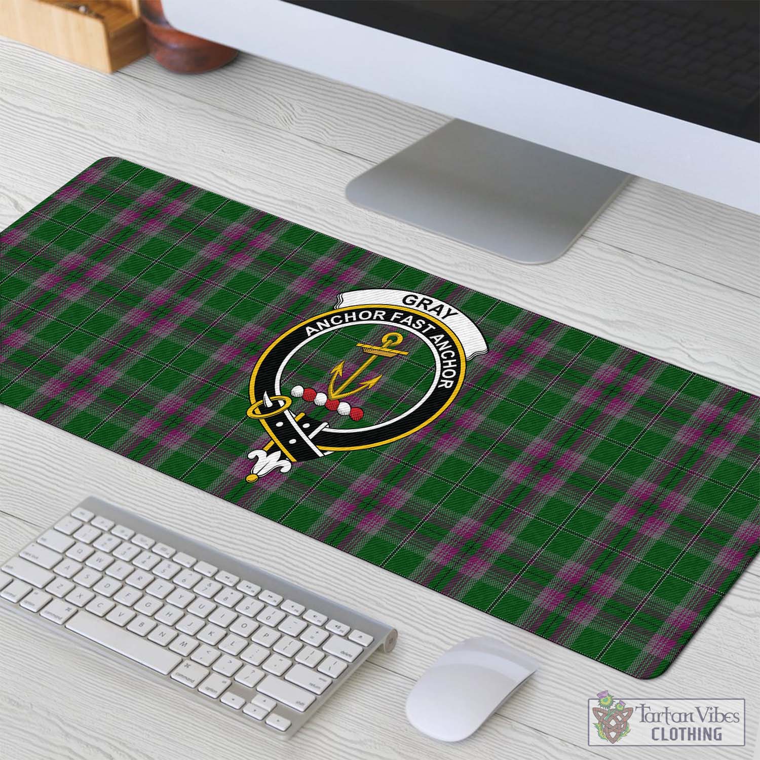 Tartan Vibes Clothing Gray Hunting Tartan Mouse Pad with Family Crest