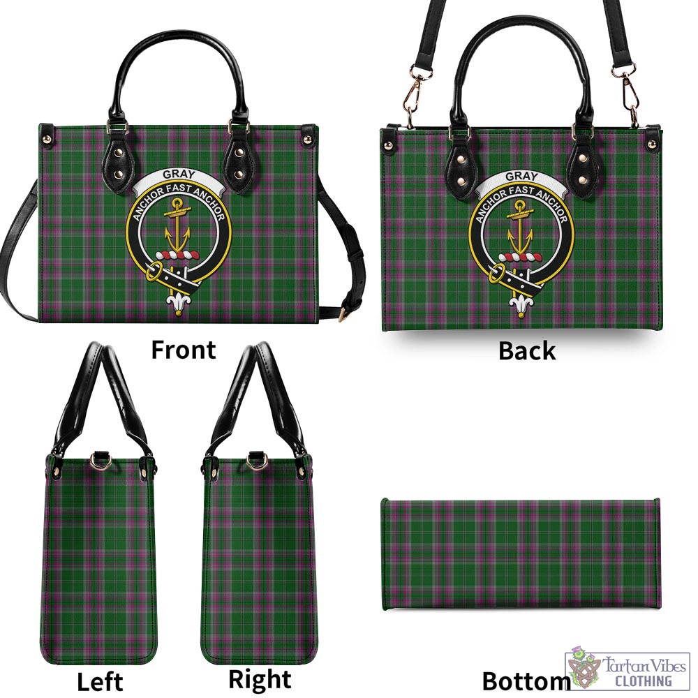 Tartan Vibes Clothing Gray Hunting Tartan Luxury Leather Handbags with Family Crest