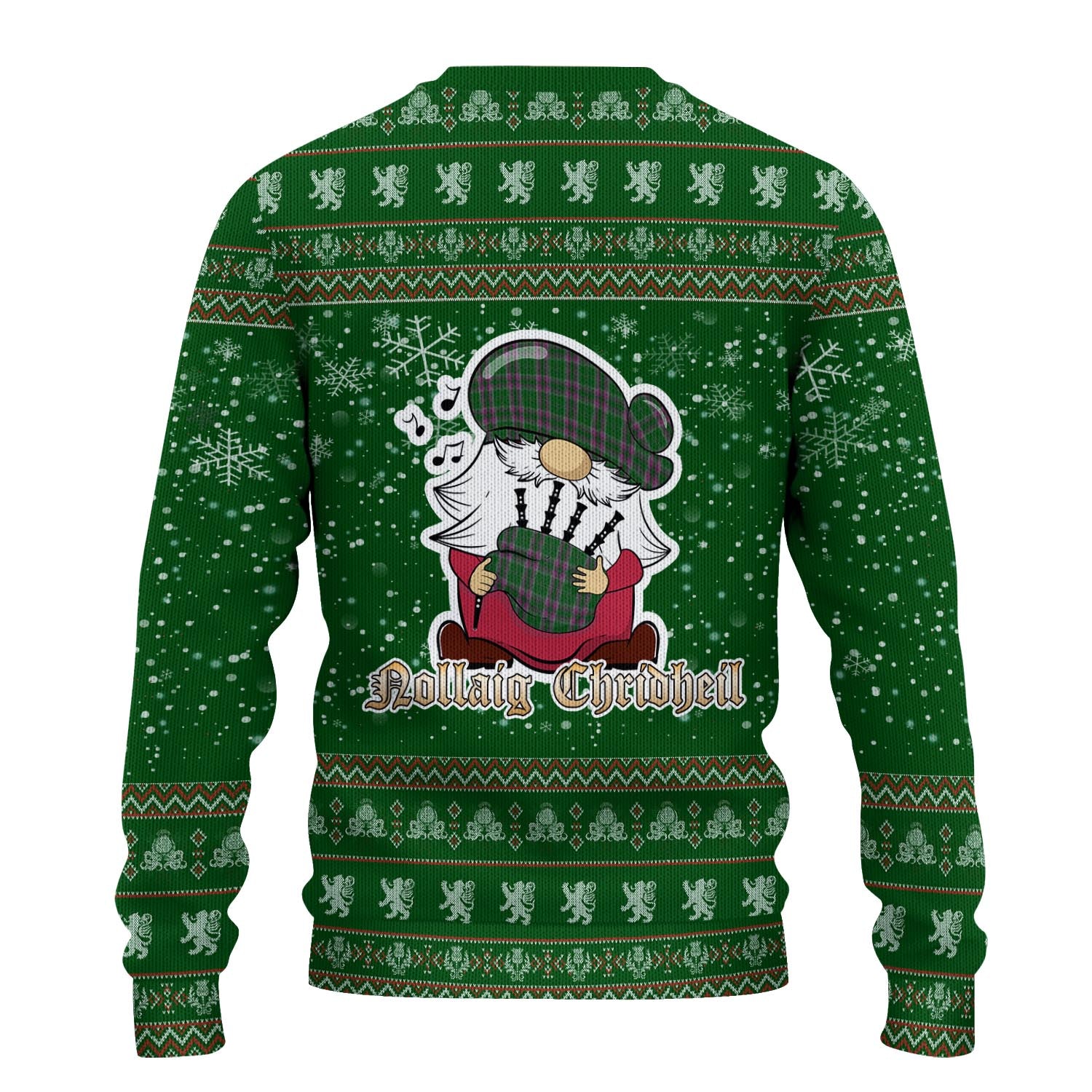 Gray Hunting Clan Christmas Family Knitted Sweater with Funny Gnome Playing Bagpipes - Tartanvibesclothing