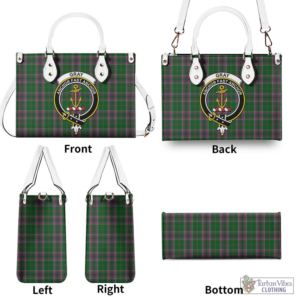 Tartan Vibes Clothing Gray Hunting Tartan Luxury Leather Handbags with Family Crest