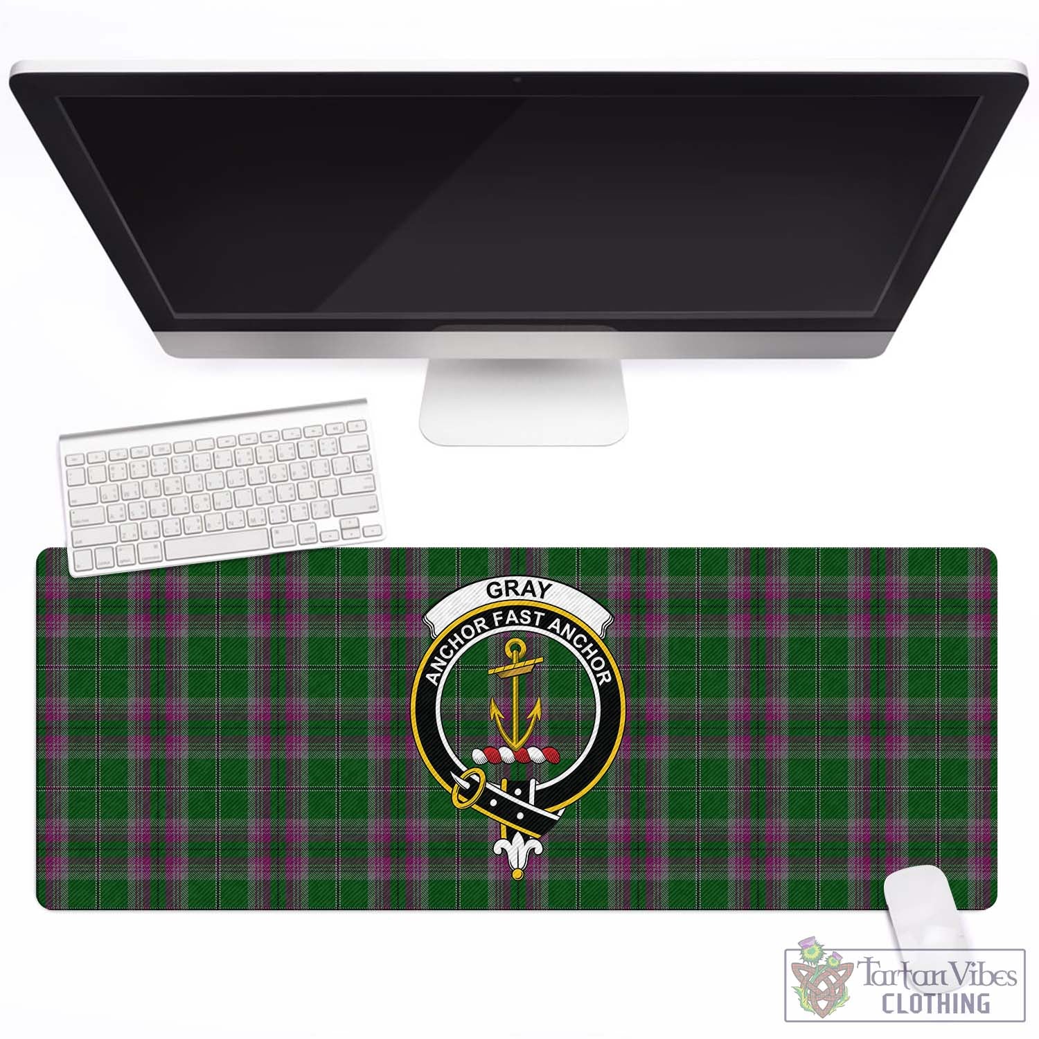 Tartan Vibes Clothing Gray Hunting Tartan Mouse Pad with Family Crest