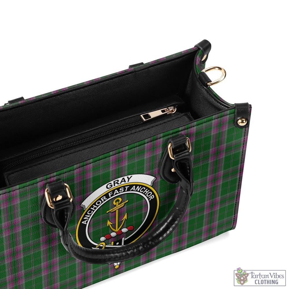 Tartan Vibes Clothing Gray Hunting Tartan Luxury Leather Handbags with Family Crest