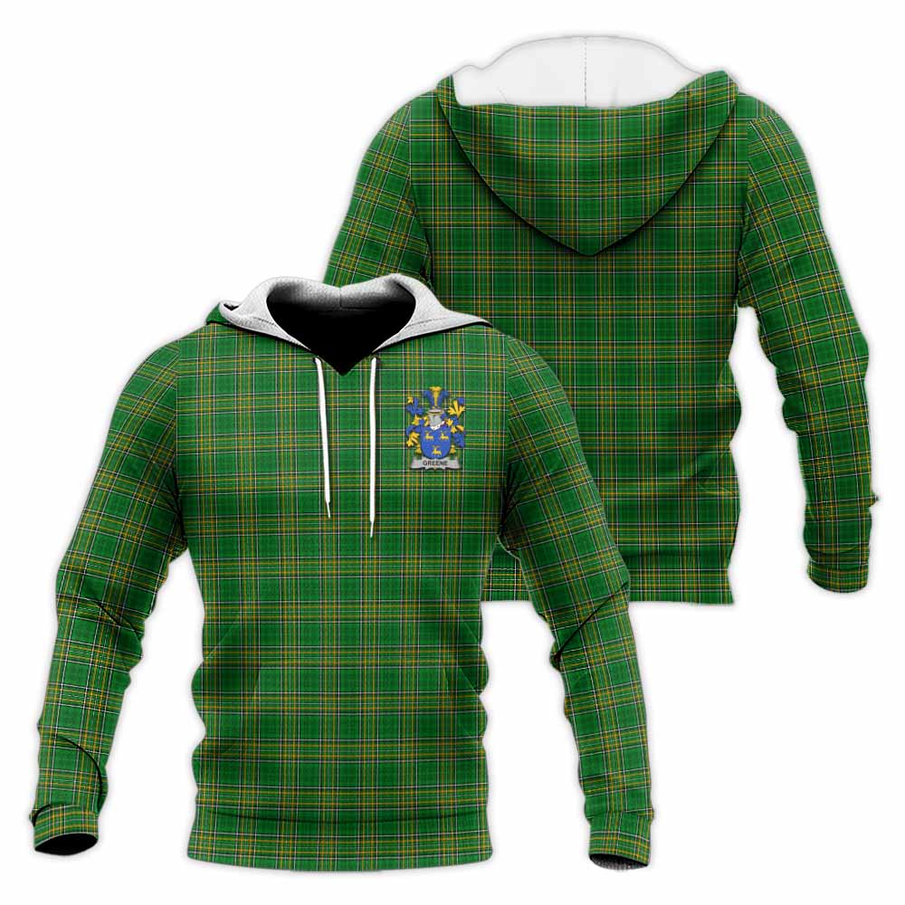 Greene Irish Clan Tartan Knitted Hoodie with Coat of Arms Unisex - Tartan Vibes Clothing