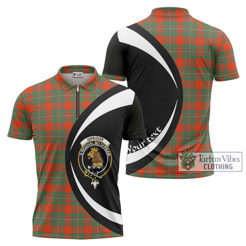 Gregor Ancient Tartan Zipper Polo Shirt with Family Crest Circle Style