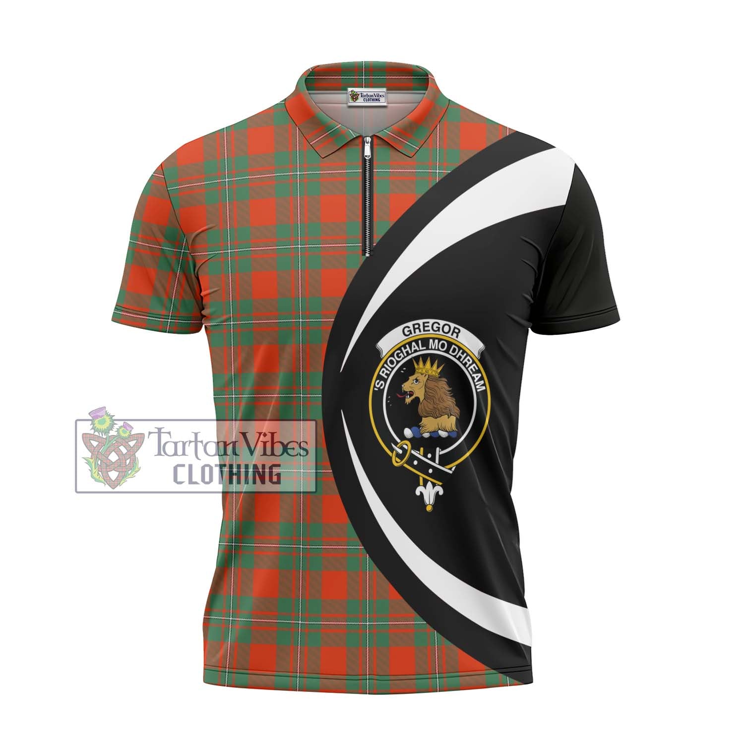 Tartan Vibes Clothing Gregor Ancient Tartan Zipper Polo Shirt with Family Crest Circle Style