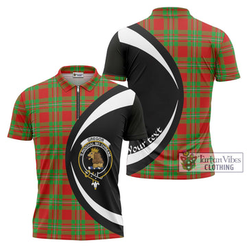 Gregor Modern Tartan Zipper Polo Shirt with Family Crest Circle Style