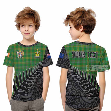 Grehan Irish Clan Tartan Kid T-Shirt with Coat of Arms New Zealand Silver Fern Half Style - Tartan Vibes Clothing
