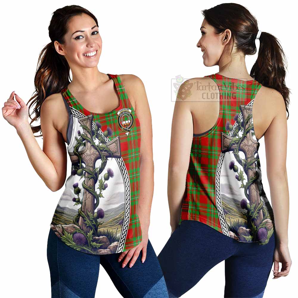 Tartan Vibes Clothing Grierson Tartan Women's Racerback Tanks with Family Crest and St. Andrew's Cross Accented by Thistle Vines