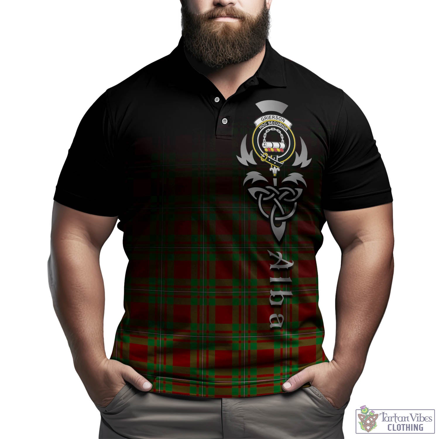 Tartan Vibes Clothing Grierson Tartan Polo Shirt Featuring Alba Gu Brath Family Crest Celtic Inspired