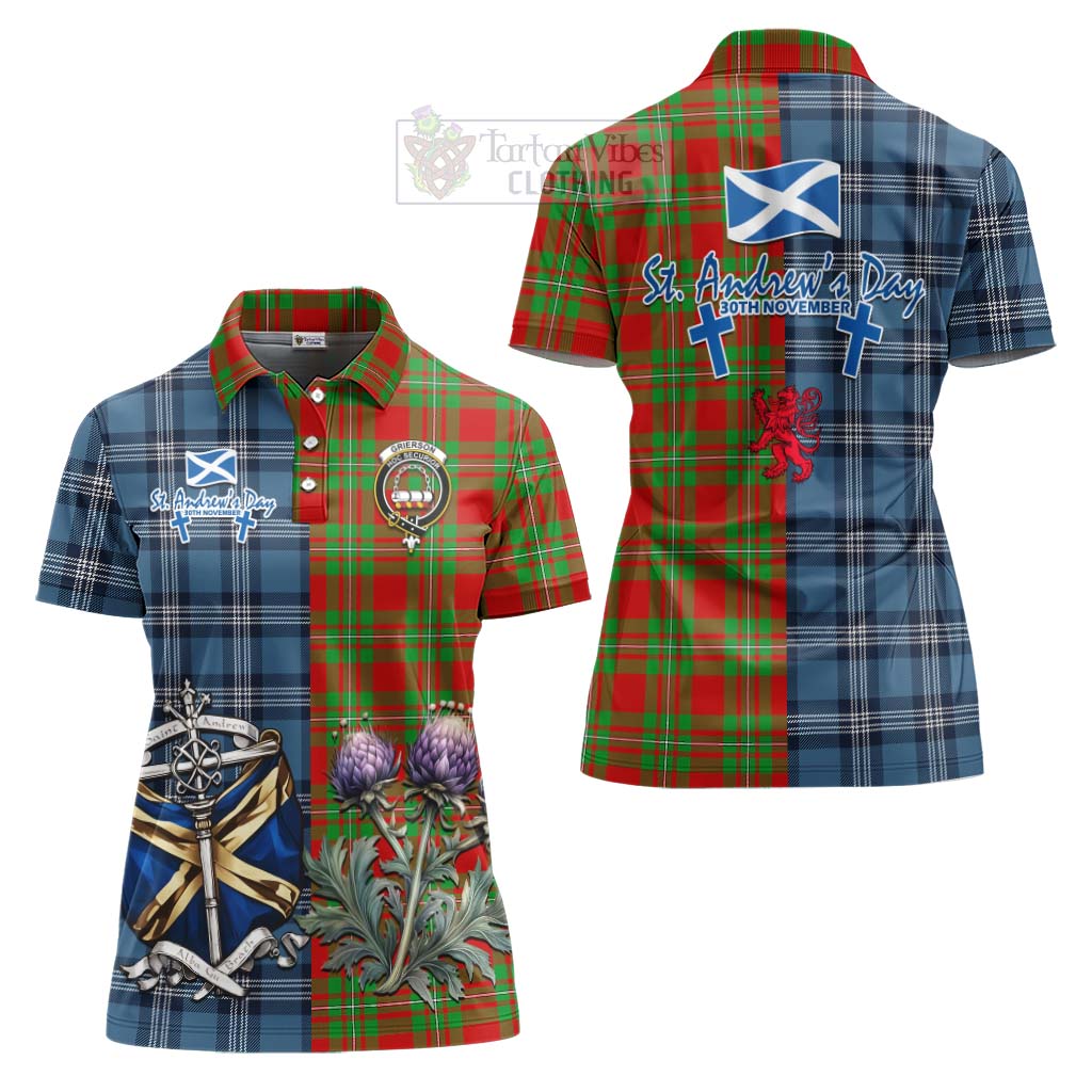 Tartan Vibes Clothing Grierson Tartan Women's Polo Shirt Happy St. Andrew's Day Half Tartan Style