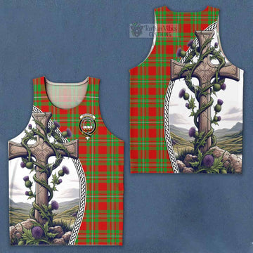 Grierson Tartan Men's Tank Top with Family Crest and St. Andrew's Cross Accented by Thistle Vines