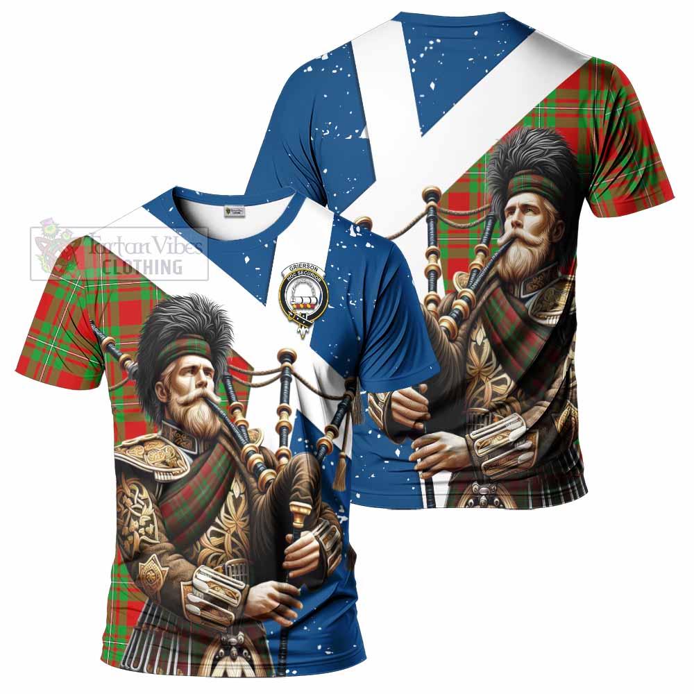 Tartan Vibes Clothing Grierson Tartan T-Shirt with Family Crest Scottish Bagpiper Vibes