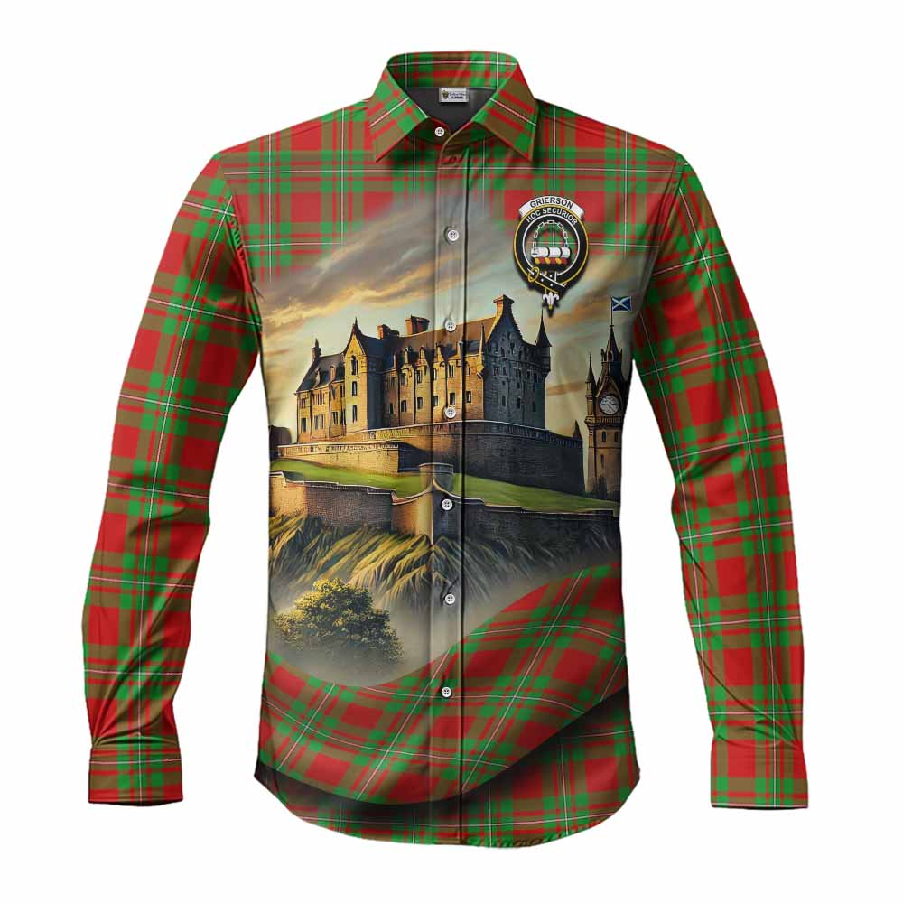 Grierson Tartan Family Crest Long Sleeve Button Shirt with Scottish Ancient Castle Style Men's Shirt S - Tartan Vibes Clothing