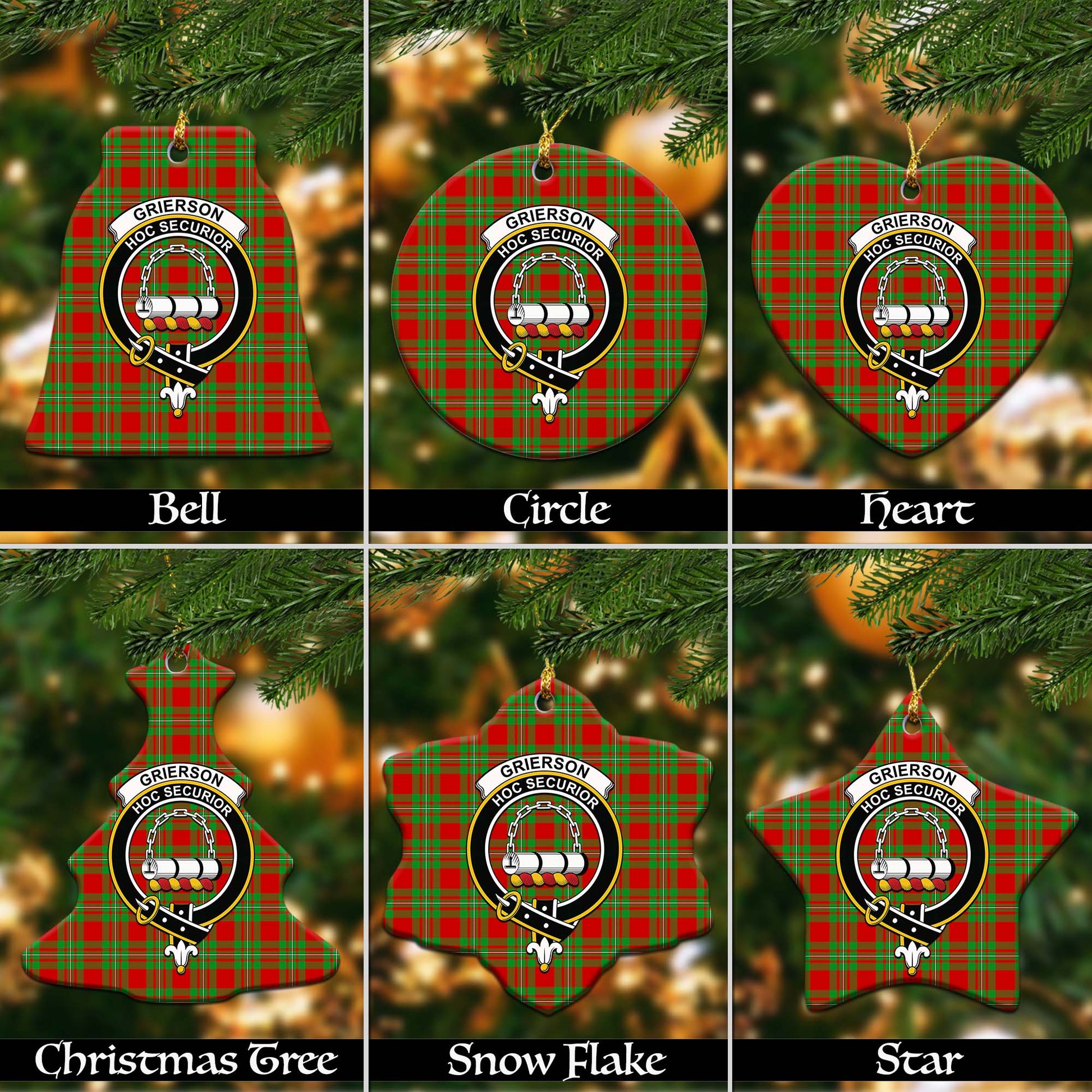 Grierson Tartan Christmas Ornaments with Family Crest - Tartanvibesclothing