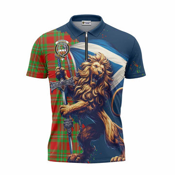 Grierson Tartan Family Crest Zipper Polo Shirt with Scottish Majestic Lion