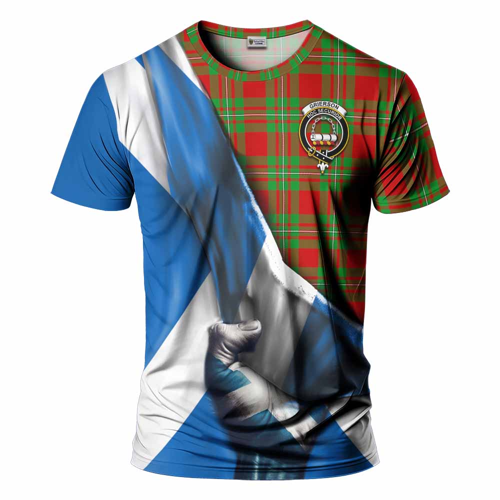 Tartan Vibes Clothing Grierson Tartan T-Shirt with Family Crest Scotland Patriotic Style