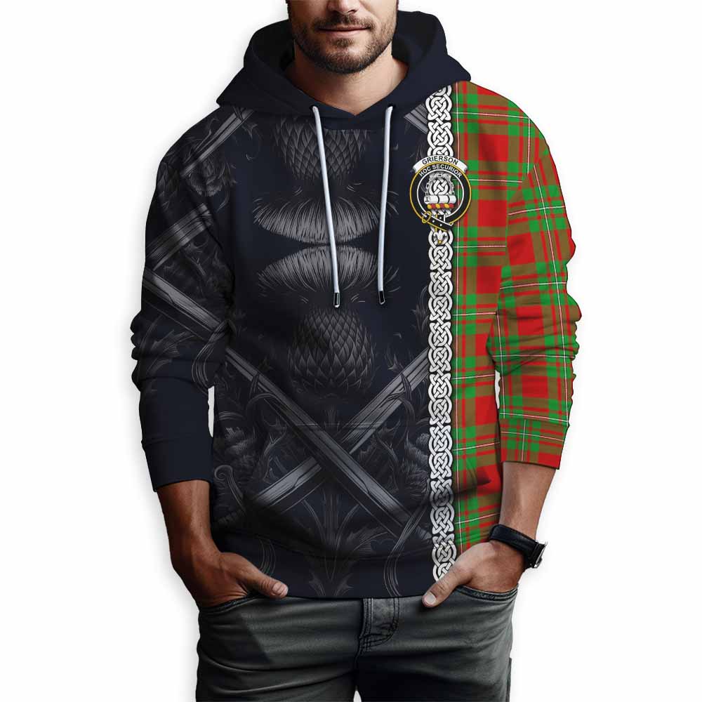 Grierson Tartan Hoodie with Family Crest Cross Sword Thistle Celtic Vibes Pullover Hoodie - Tartan Vibes Clothing