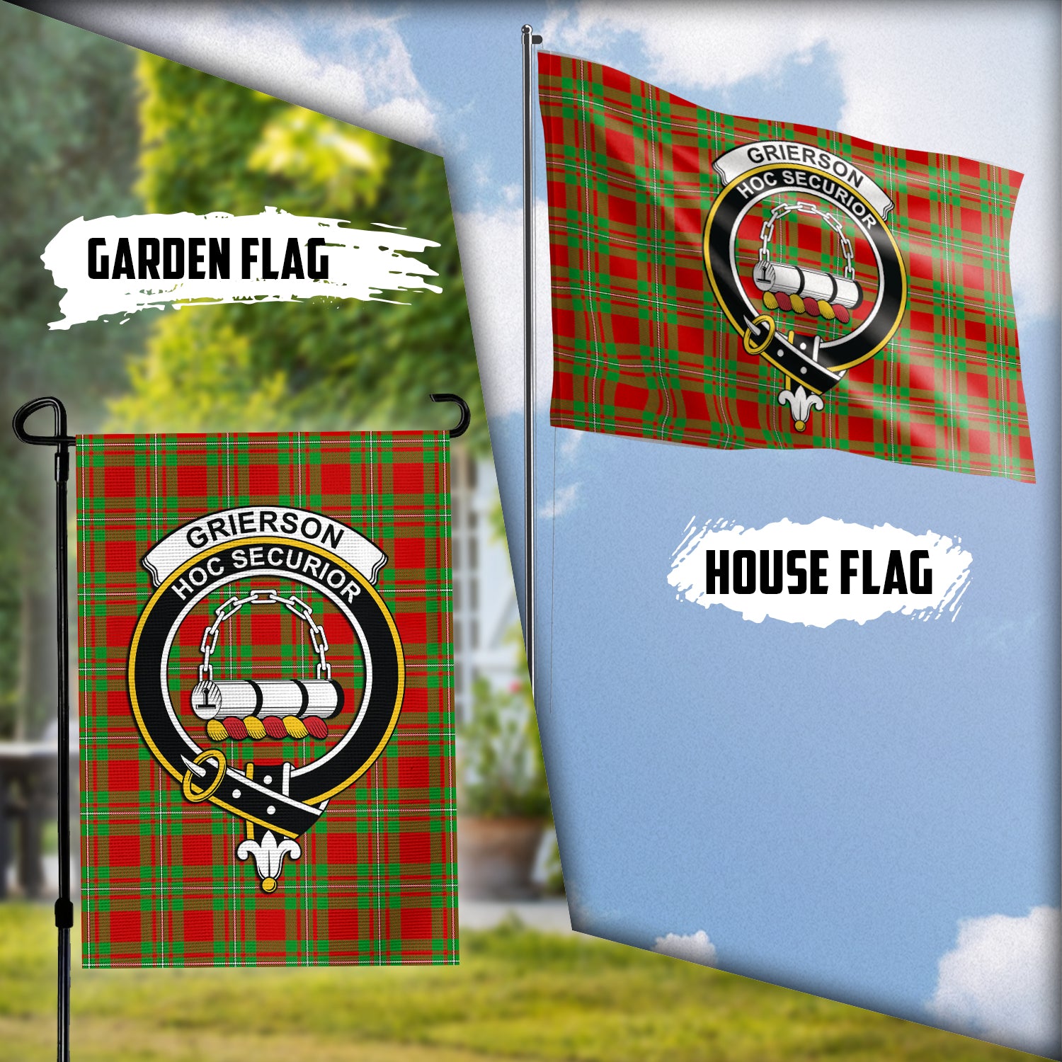 Grierson Tartan Flag with Family Crest Garden Flag (Vertical) - Tartan Vibes Clothing