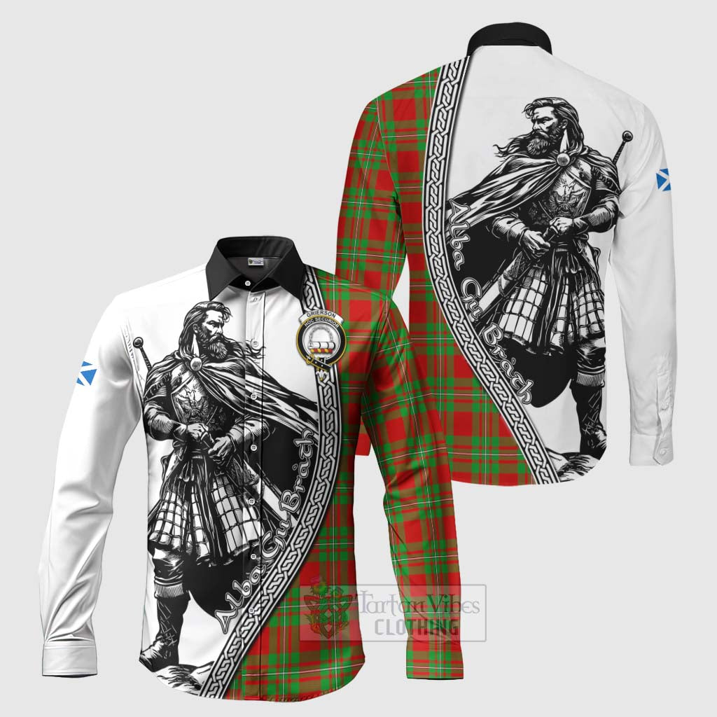 Tartan Vibes Clothing Grierson Tartan Clan Crest Long Sleeve Button Shirt with Highlander Warrior Celtic Style