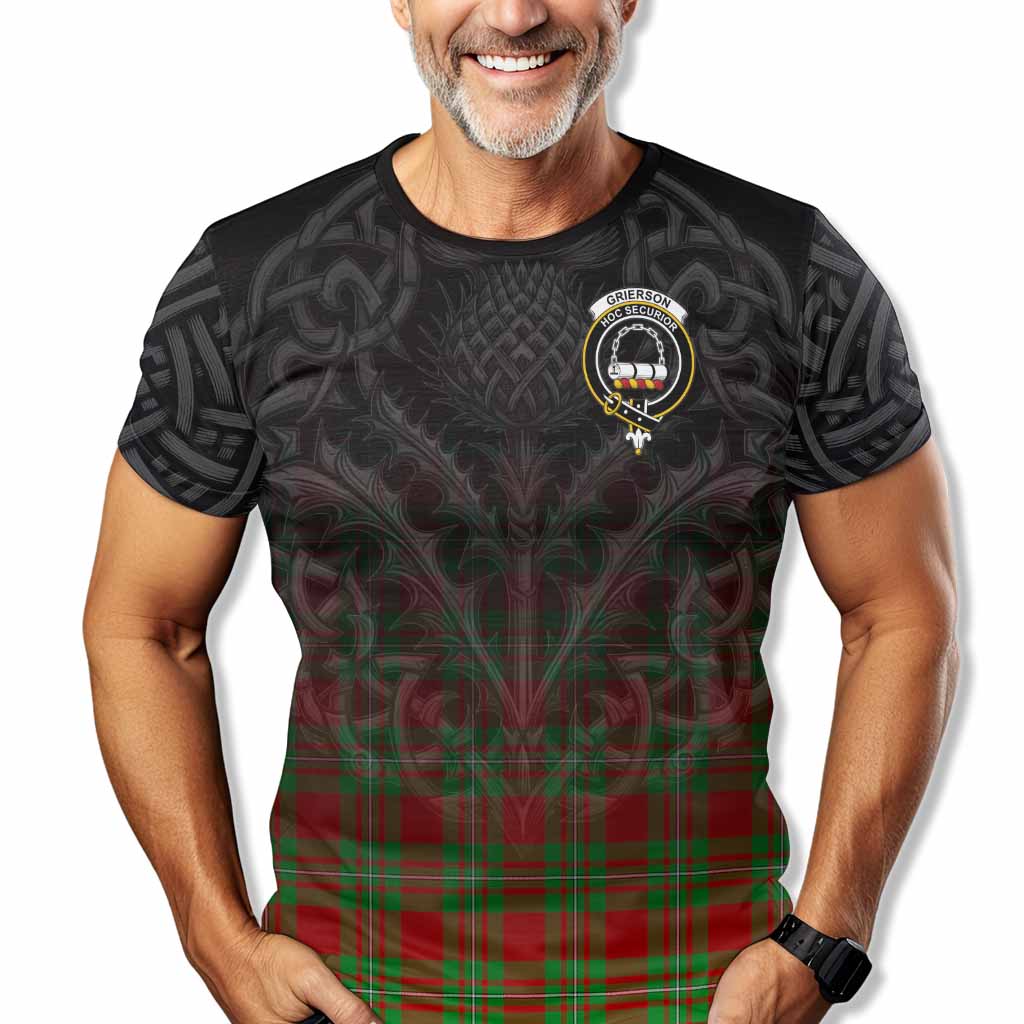 Tartan Vibes Clothing Grierson Tartan T-Shirt with Family Crest Celtic Thistle Vibes