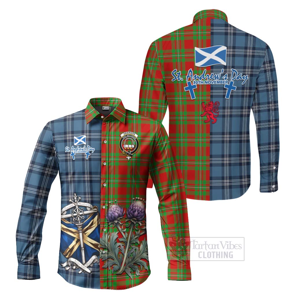 Tartan Vibes Clothing Grierson Tartan Long Sleeve Button Shirt Happy St. Andrew's Day Half Tartan Style