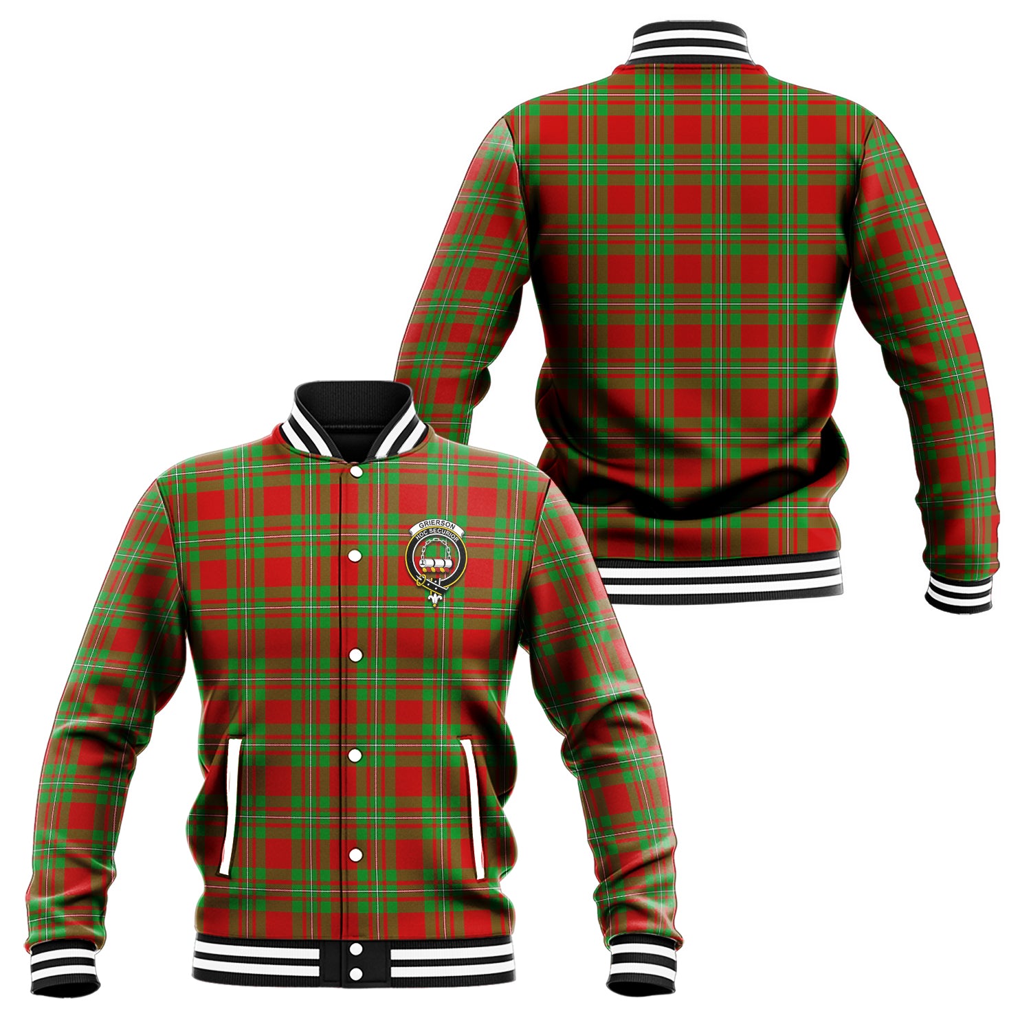 Grierson Tartan Baseball Jacket with Family Crest Unisex - Tartan Vibes Clothing