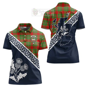 Grierson Tartan Women's Polo Shirt Featuring Thistle and Scotland Map