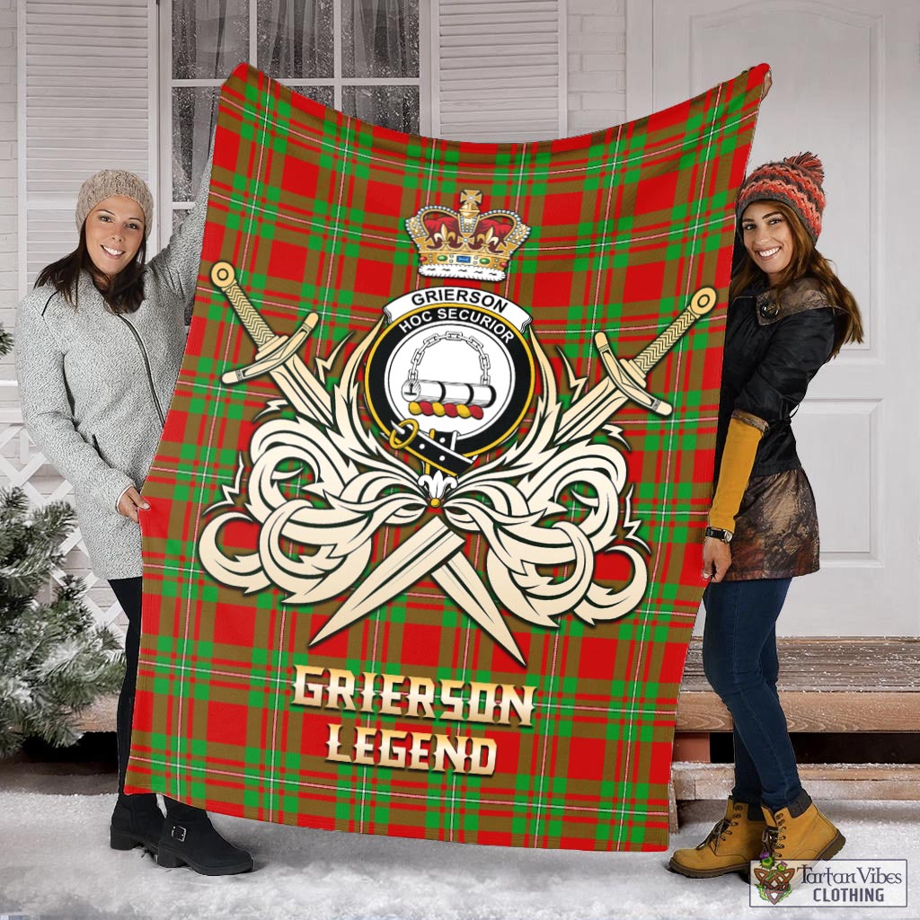 Tartan Vibes Clothing Grierson Tartan Blanket with Clan Crest and the Golden Sword of Courageous Legacy