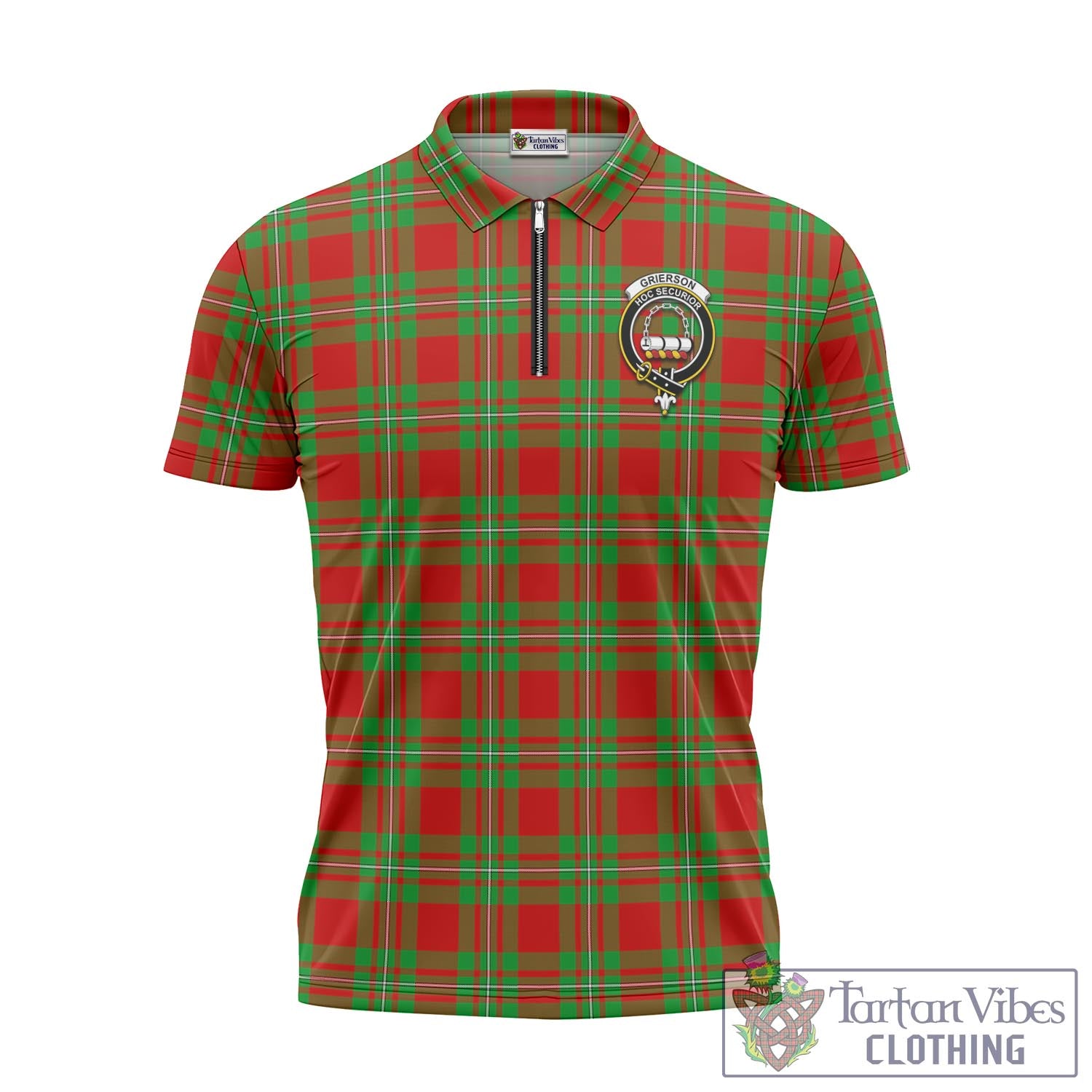 Tartan Vibes Clothing Grierson Tartan Zipper Polo Shirt with Family Crest