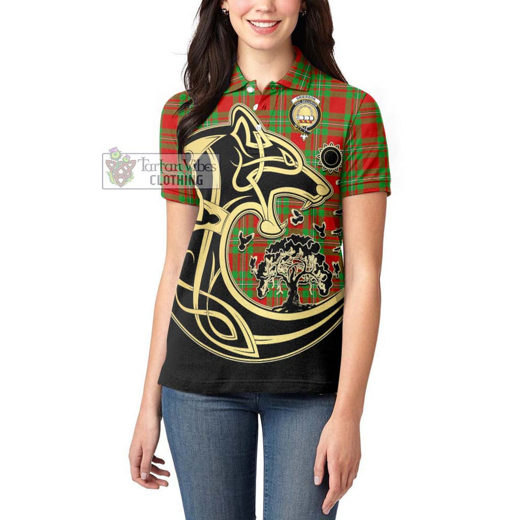 Grierson Tartan Women's Polo Shirt with Family Crest Celtic Wolf Style - Tartanvibesclothing Shop