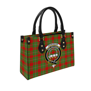 Grierson Tartan Leather Bag with Family Crest