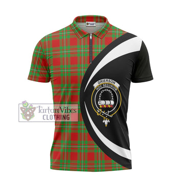 Grierson Tartan Zipper Polo Shirt with Family Crest Circle Style