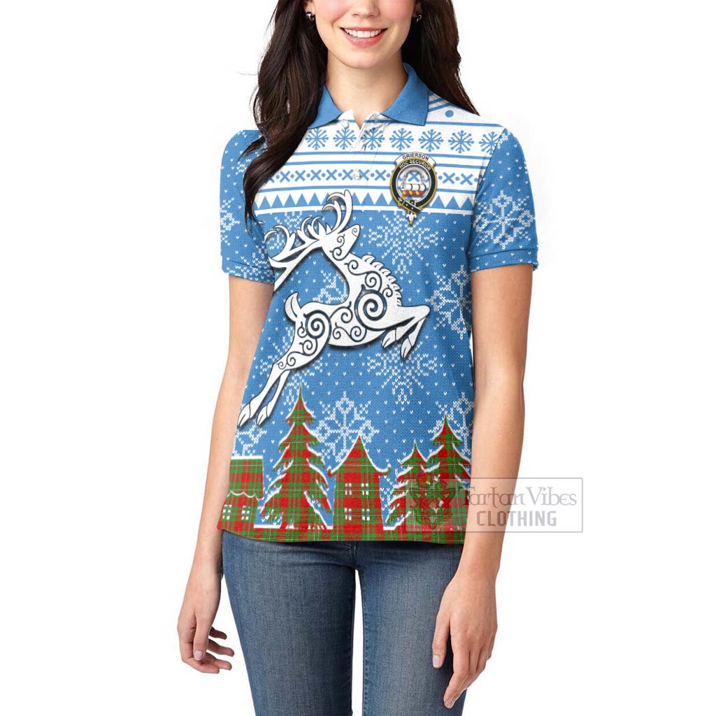 Tartan Vibes Clothing Grierson Clan Christmas Women's Polo Shirt Celtic Reindeer Style