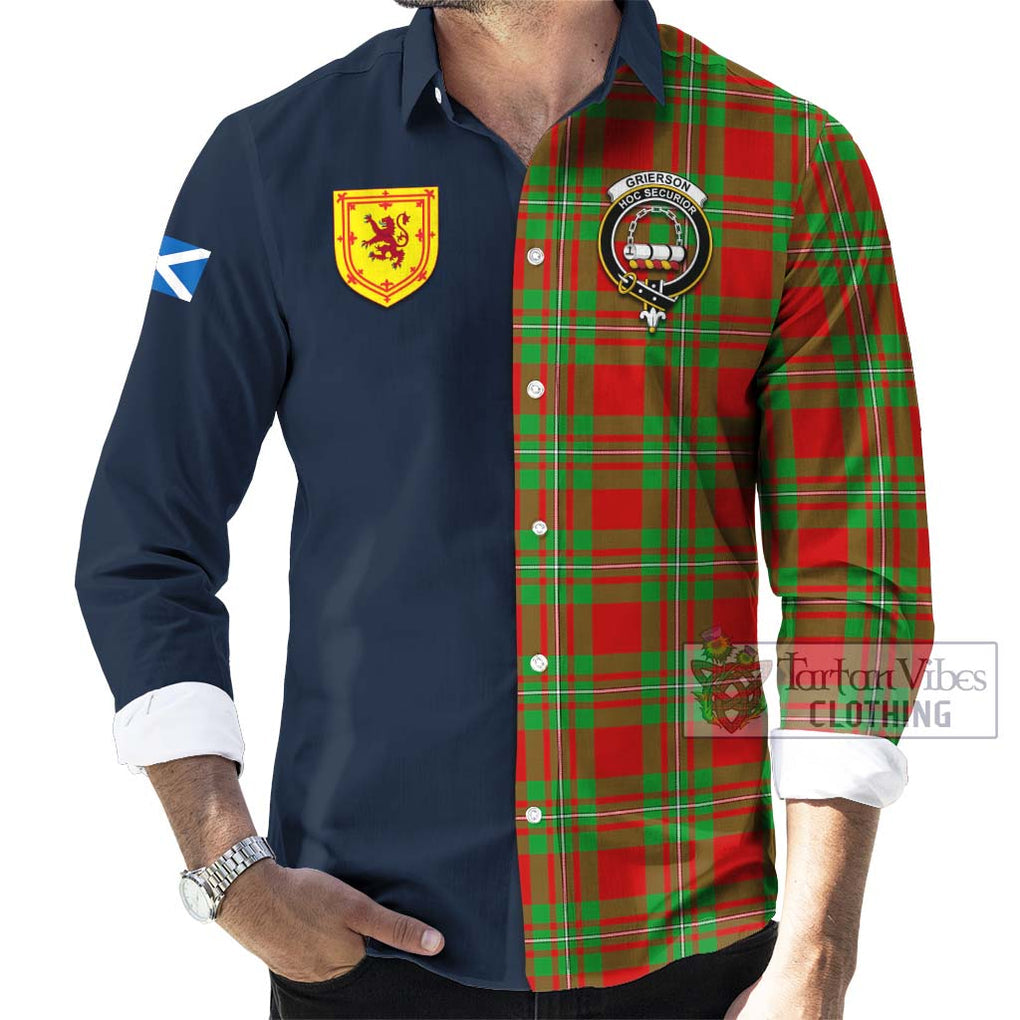 Tartan Vibes Clothing Grierson Tartan Long Sleeve Button Shirt with Scottish Lion Royal Arm Half Style