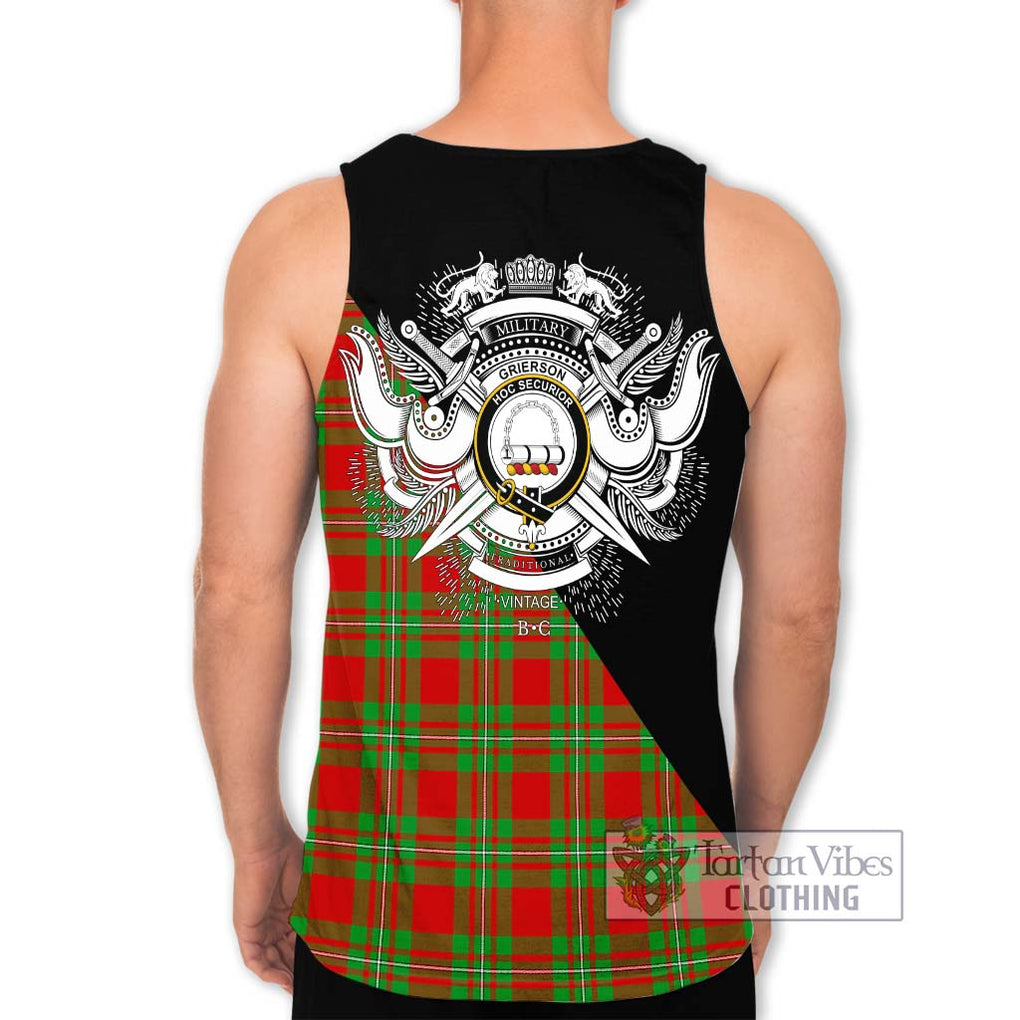 Grierson Tartan Men's Tank Top with Family Crest and Military Logo Style - Tartanvibesclothing Shop