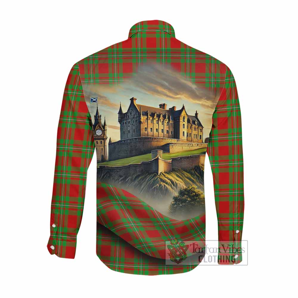 Grierson Tartan Family Crest Long Sleeve Button Shirt with Scottish Ancient Castle Style Men's Shirt - Tartan Vibes Clothing