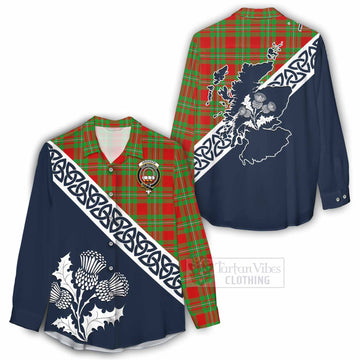 Grierson Tartan Women's Casual Shirt Featuring Thistle and Scotland Map