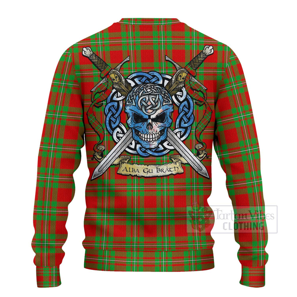 Tartan Vibes Clothing Grierson Tartan Knitted Sweater with Family Crest Celtic Skull Style