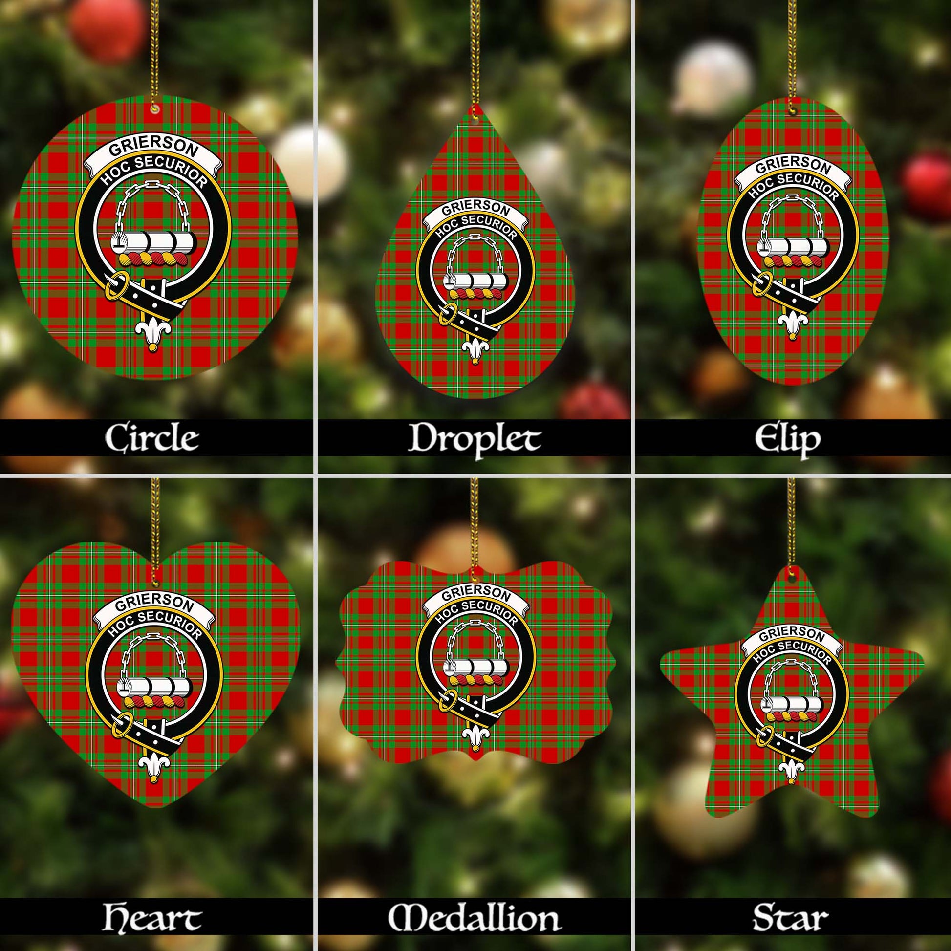 Grierson Tartan Christmas Ornaments with Family Crest - Tartanvibesclothing