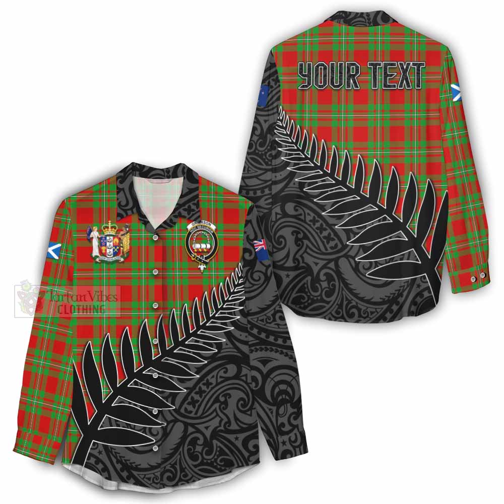 Tartan Vibes Clothing Grierson Crest Tartan Women's Casual Shirt with New Zealand Silver Fern Half Style