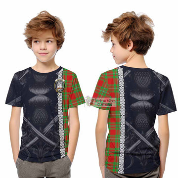 Grierson Tartan Kid T-Shirt with Family Crest Cross Sword Thistle Celtic Vibes - Tartan Vibes Clothing