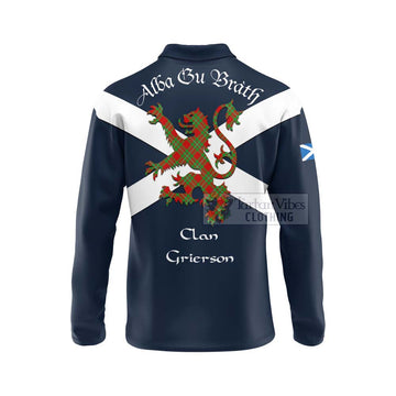 Grierson Tartan Lion Rampant Long Sleeve Polo Shirt Proudly Display Your Heritage with Alba Gu Brath and Clan Name - Tartan Vibes Clothing