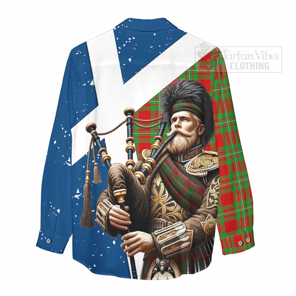 Tartan Vibes Clothing Grierson Tartan Women's Casual Shirt with Family Crest Scottish Bagpiper Vibes