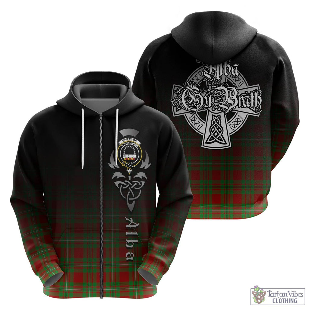 Tartan Vibes Clothing Grierson Tartan Hoodie Featuring Alba Gu Brath Family Crest Celtic Inspired