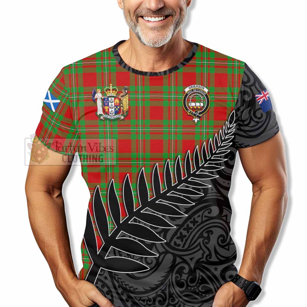 Tartan Vibes Clothing Grierson Crest Tartan T-Shirt with New Zealand Silver Fern Half Style