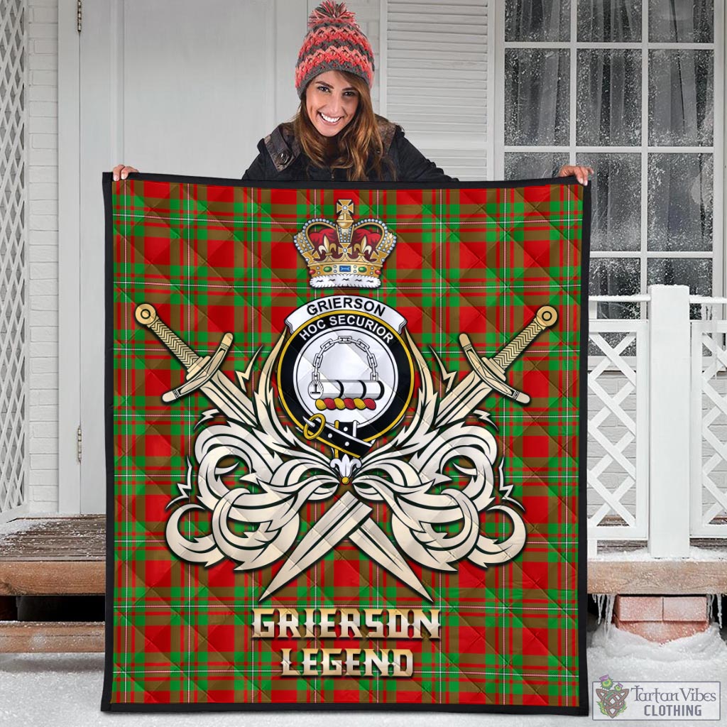 Tartan Vibes Clothing Grierson Tartan Quilt with Clan Crest and the Golden Sword of Courageous Legacy