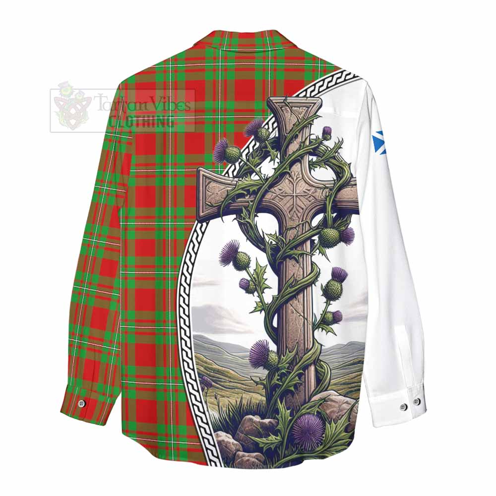 Tartan Vibes Clothing Grierson Tartan Women's Casual Shirt with Family Crest and St. Andrew's Cross Accented by Thistle Vines