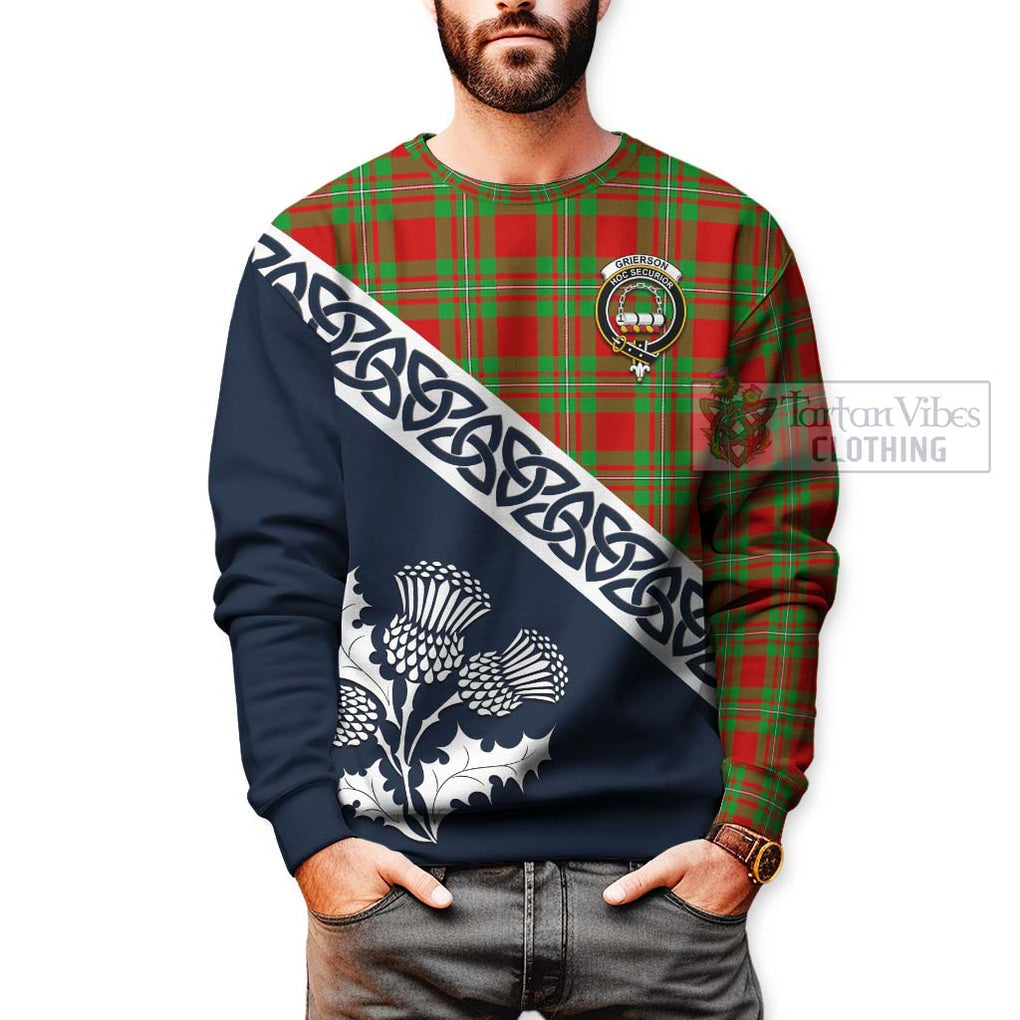 Grierson Tartan Sweatshirt Featuring Thistle and Scotland Map - Tartan Vibes Clothing